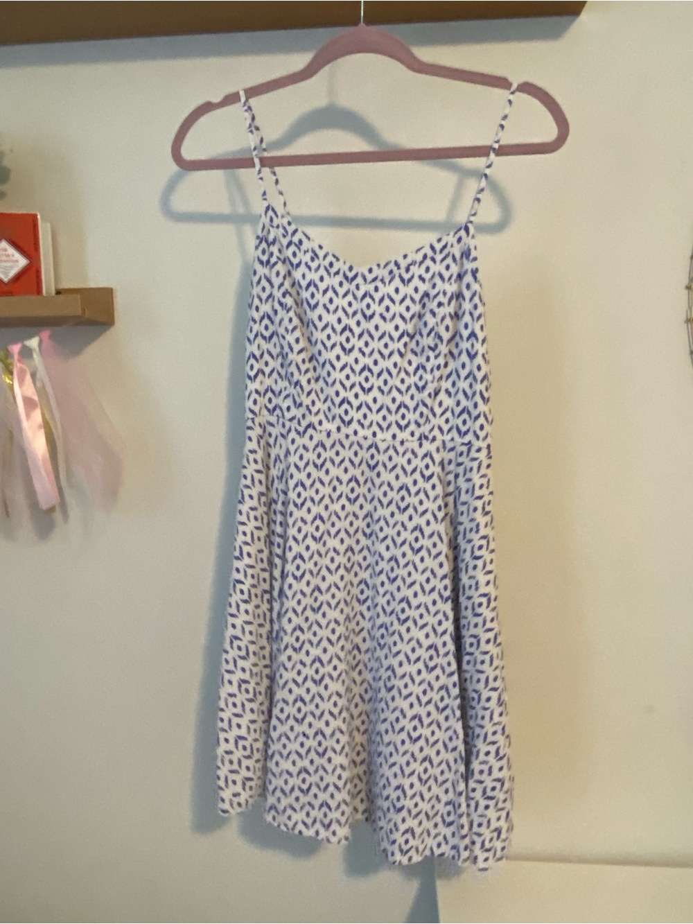 Old Navy White and Blue Printed Spaghetti-Strap Dress